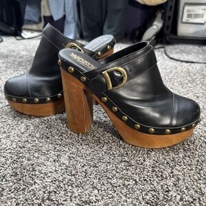 Woodies by JEFFREY CAMPBELL Charli C Leather Platform Clog, Black Size 6M